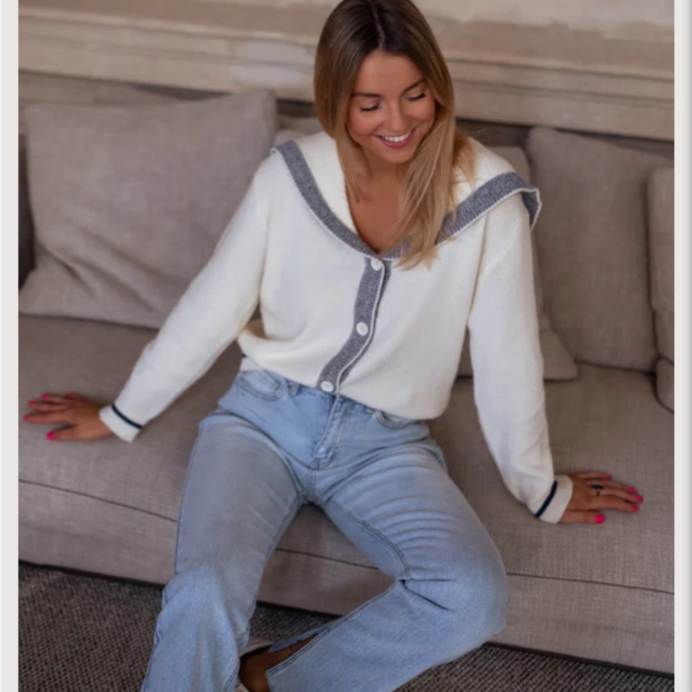 Women’s Lapel Sailor Cardigan Cotton and Wool Blend